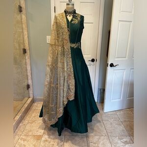 Beautiful emerald green custom made Indian bridal gown